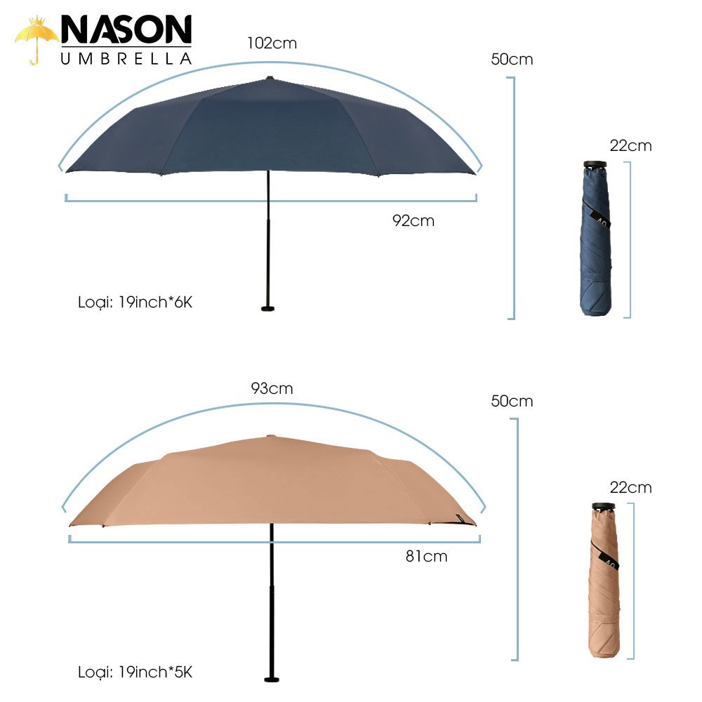 Ô dù cầm tay siêu nhẹ cho phái đẹp NASON UMBRELLA Ultra Light nhỏ gọn nặng chỉ 100 gam, khung carbon bền bỉ chống tia UV