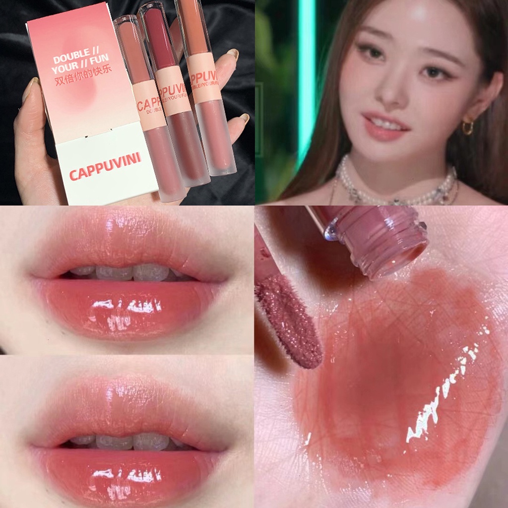 Son Kem 2 Đầu Cappuvini Set 1/3 Hai Đầu Cho Màu Lì Nhẹ Nhàng Và Kháng Nước Hiệu nude 3D chống thấm nước 2 trong 1 thời trang