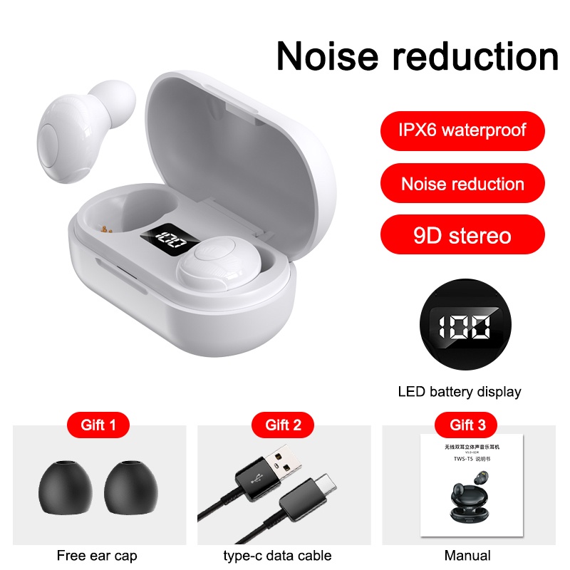 Tai Nghe Bluetooth 5.0 Không Dây TWS Chống Thấm Nước IPX6 Kèm Hộp Sạc