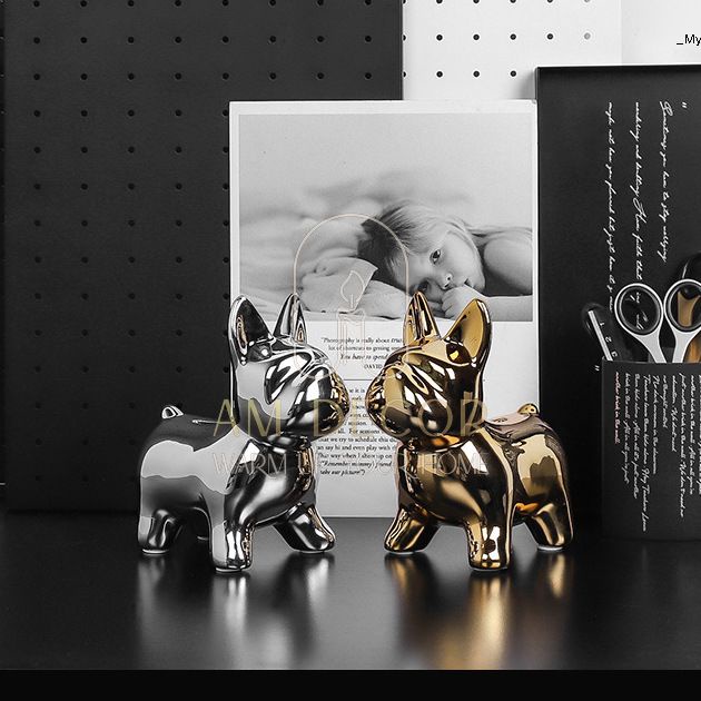 Heo đất chó gốm mạ vàng sáng tạo tiết kiệm decor trang trí phòng khách, quà tặng sang trọng - AM Decor
