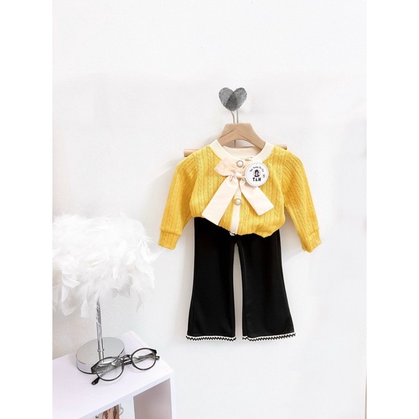 Sét bộ xinh cho bé, sét áo len mix quần ống loe cho bé gái 9-18kg