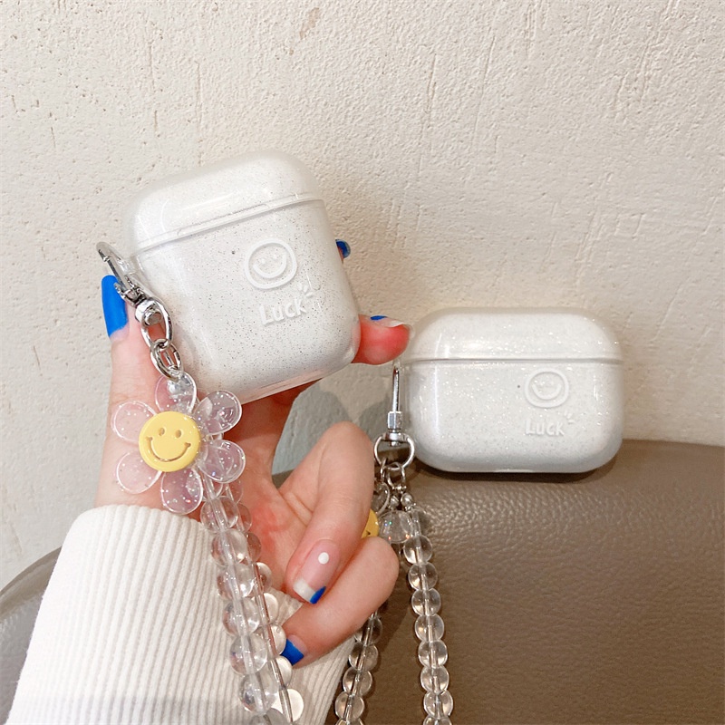 Vỏ Bảo Vệ Hộp Sạc tai nghe không dây Airpods 1 / 2 / Pro3 Hình Mặt Cười Có Dây Xích Ốp
