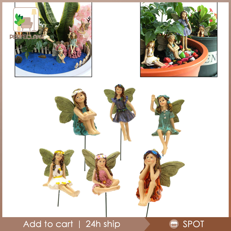 [PERFECLAN2]6 Miniature Pixie Flower Fairy Figurine Dollhouse Beautiful Garden Decor Toy