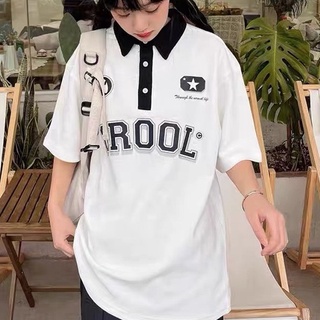 Áo Polo in chữ GROOL Chất cotton dầy đẹp, Áo thun nam nữ cộc tay cổ bẻ 2 màu đen trắng