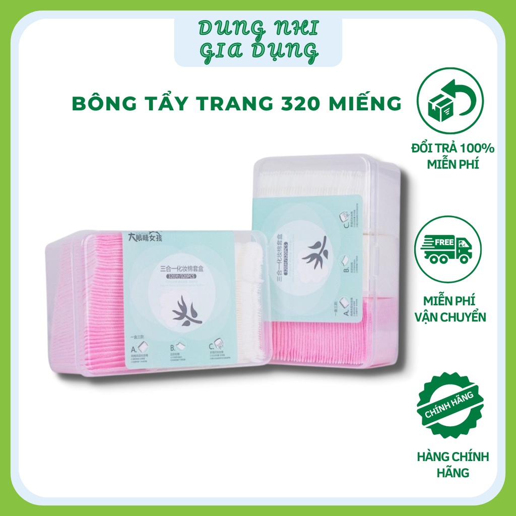 Bông Tẩy Trang Hàn Quốc 320 Miếng Bông Tẩy Trang 3IN1 Cao Cấp