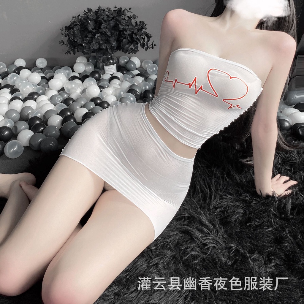 Váy ngủ / Set đồ ngủ 2 mảnh hình tim tàng hình siêu sexy 1155