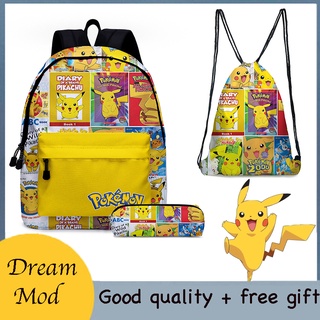 Set balo + bóp viết / túi xách cửa hàng in họa tiết Pikachu thời trang đi học cho bé