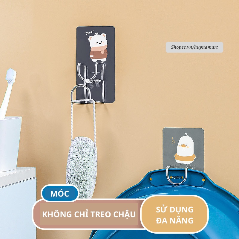 Móc Treo Thau Chậu Chất Liệu Inox Dán Tường, Hình Thú Siêu Chắc Mới Huyna Mart MT13