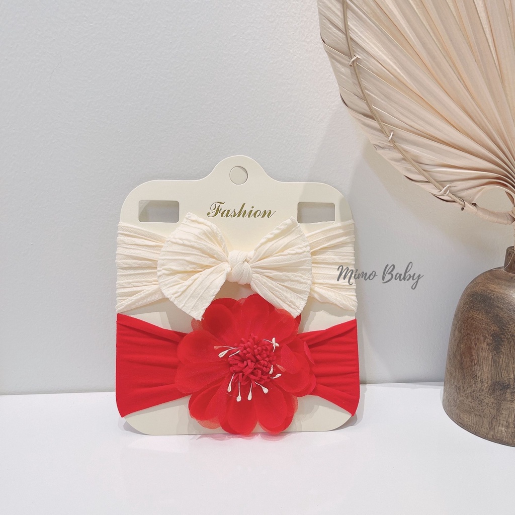 Set 2 băng đô nơ+hoa voan chất liệu thun co dãn xinh xắn cho bé BD56 Mimo Baby