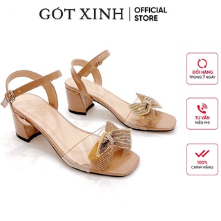 Sandal cao gót nữ GÓT XINH GX185 quai mika nơ đính đá cao 5cm