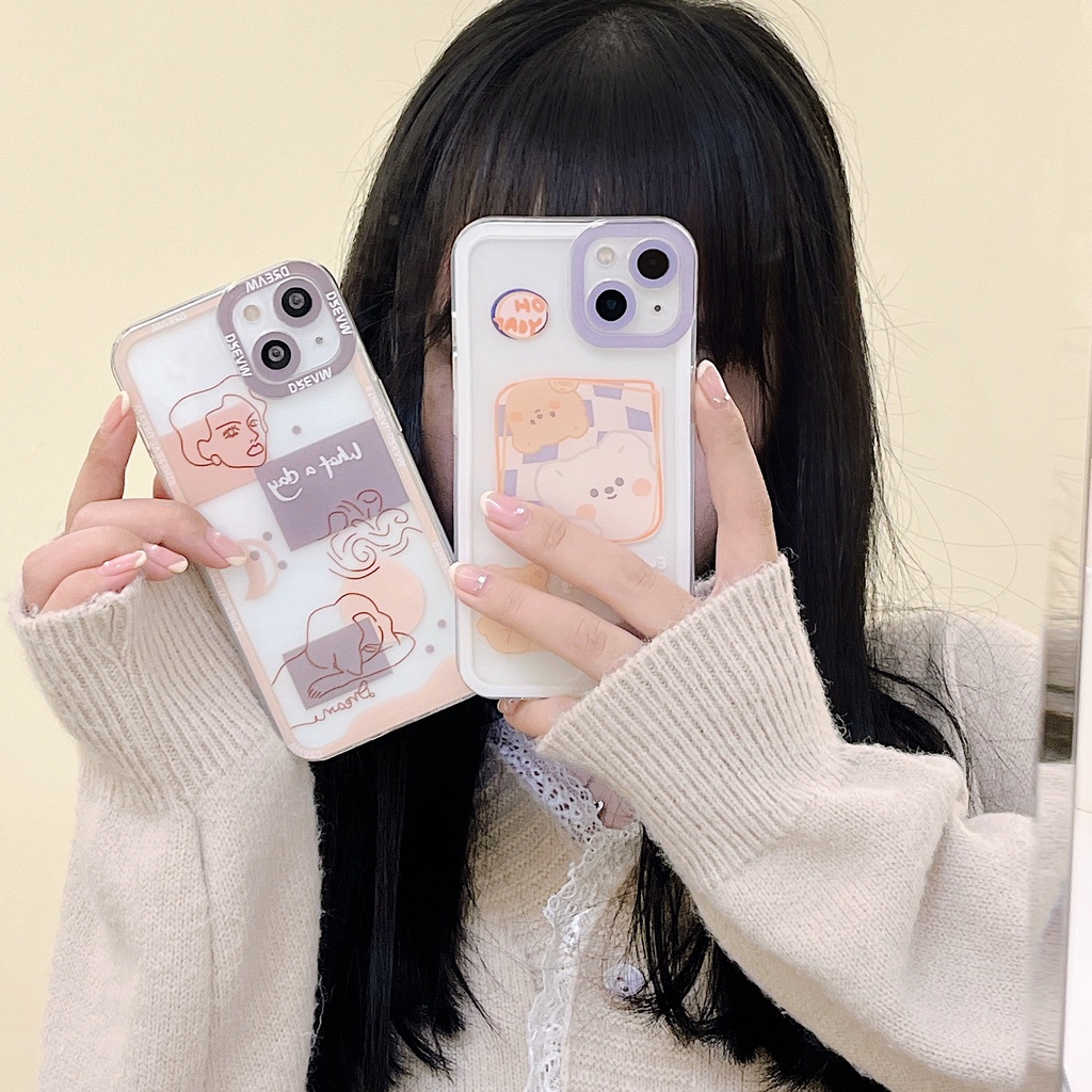 Ốp Điện Thoại Họa Tiết Sọc Caro/Gấu Dễ Thương Cho iPhone7 7P 8 8P X XR Xs Max 11 Pro Max 12 Pro 13 ProMax