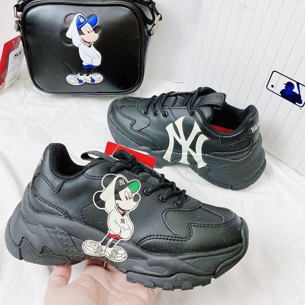 [FreeShip + Xả lỗ Hàng Xịn Sò] Giày Sneaker Mlb mickey trắng đen Hàng 1:1, Giày Mlb đen mickey Ny trắng