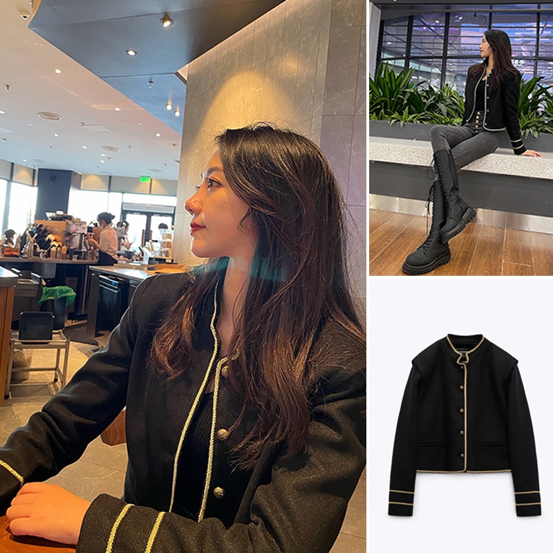 ÁO KHOÁC BLAZER NỮ DÁNG NGẮN CỔ ĐỨNG MÀU ĐEN - 2010/733