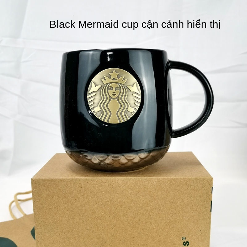 Cốc sứ Starbucks bằng đồng nàng tiên cá cà phê sữa dung tích lớn có nắp đậy thìa quà tặng cặp đôi