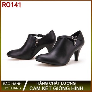 Giày bốt boot nữ cổ thấp 5p hàng hiệu rosata đẹp màu đen thời trang RO141