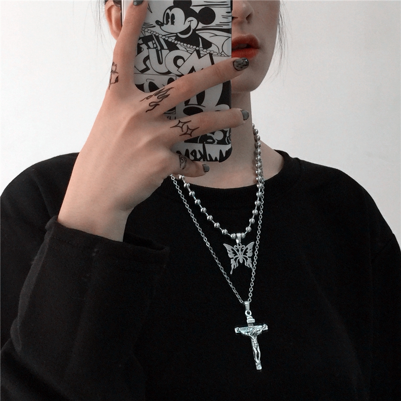 Dây Chuyền Kim Loại Mặt Hình Chúa Jesus Và Thánh Giá / Bướm | BigBuy360 - bigbuy360.vn