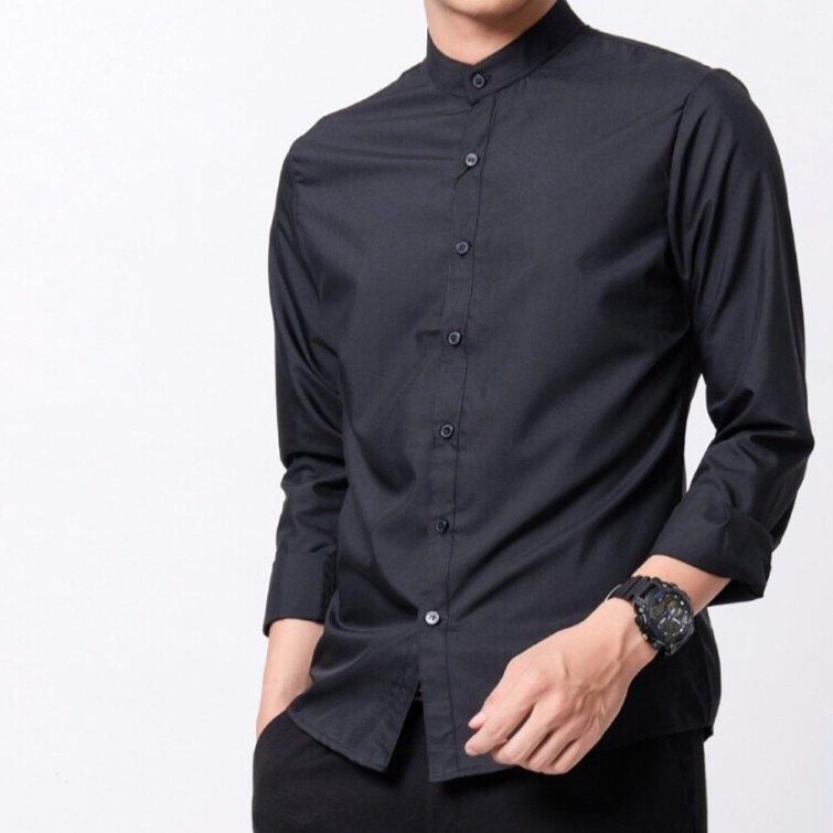 Áo Sơ Mi Nam Chất Cotton Trơn Mát Cổ Trụ Dáng Hàn Quốc Chuẩn Đẹp Sang Trọng VNICESTORE