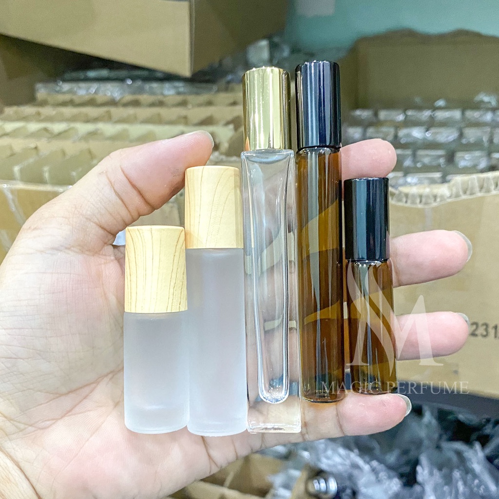 Chai lọ đựng tinh dầu thủy tinh cao cấp dạng bi lăn, dung tích 5ml, 10ml