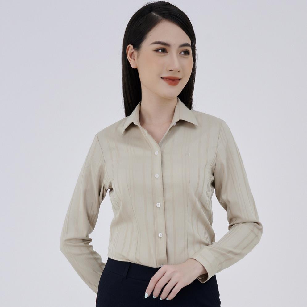 Áo sơ mi nữ Thái Hòa tay dài vải co giãn họa tiết sọc thẳng 9037 - 6 MÀU SẮC
