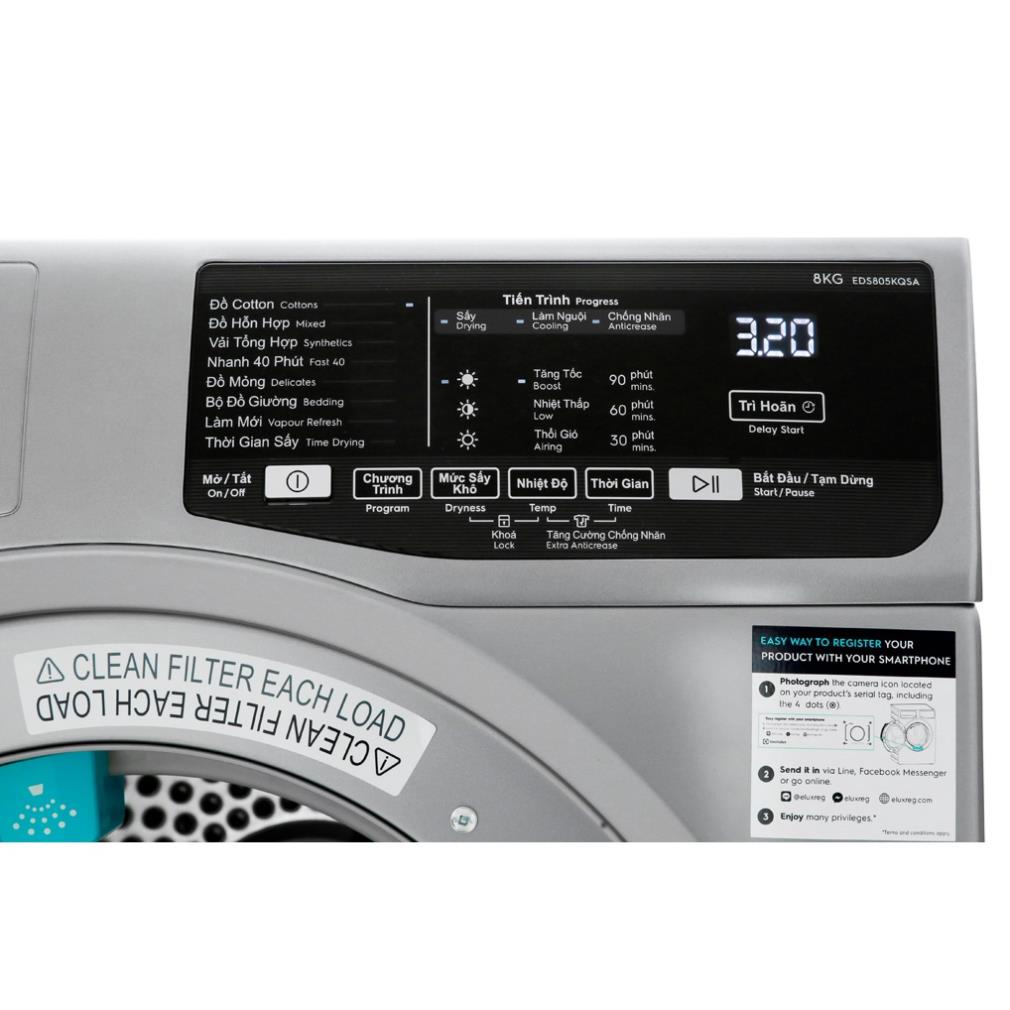 Máy sấy thông hơi Electrolux 8 Kg EDS805KQSA