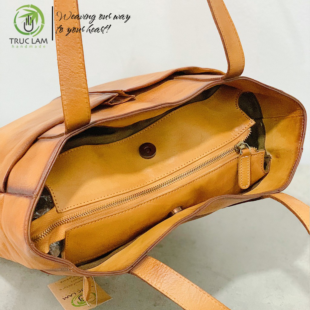 Túi Tote Thời Trang Nữ Dáng Dài Da Thật Cao Cấp Màu Nâu Trơn – Trúc Lâm Handmade