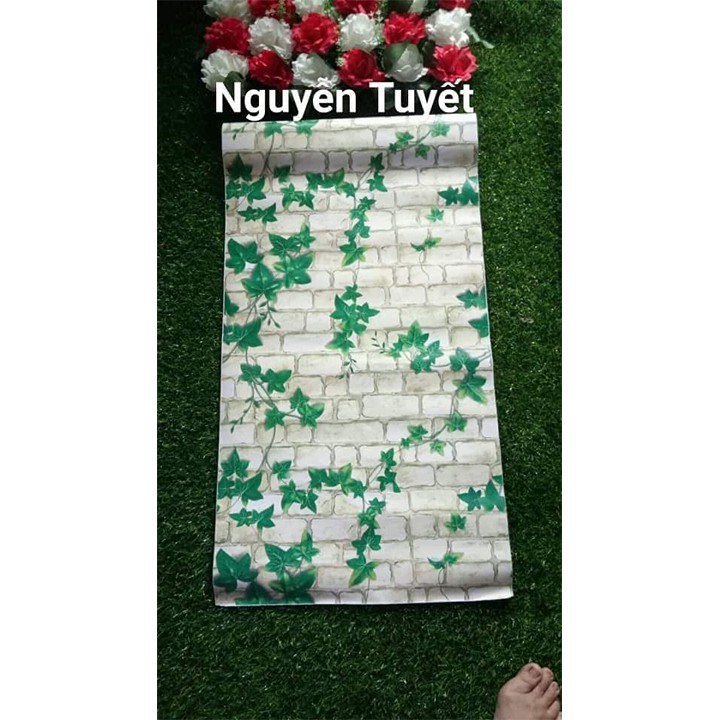 Giấy dán tường Lá leo gạch trắng Khổ 10m*45cm sẵn keo