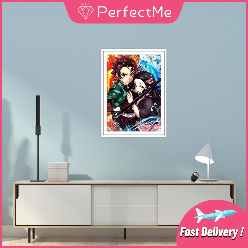 Bộ Tranh Đính Đá 5D Họa Tiết Hoạt Hình demon Slayer Độc Đáo diy Dùng Trang Trí Nhà Cửa
