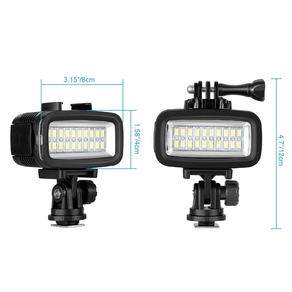 Đèn LED 3 màu  có flash chống nước 131ft/40m dùng cho GoPro Hero 7 6 5 4 3+ DSLR