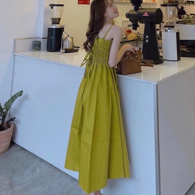 XẢ KHO Váy maxi đi biển hai dây thắt nơ lưng váy dài cực xinh