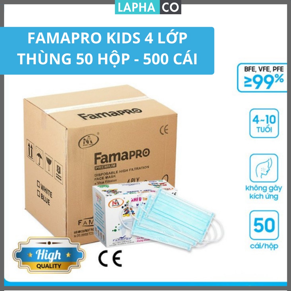 [FAMAPRO KIDS 4 LỚP - HỘP 50 CÁI] Khẩu trang y tế trẻ em 4 lớp kháng khuẩn FDA Nam Anh Famapro kids (50 cái)