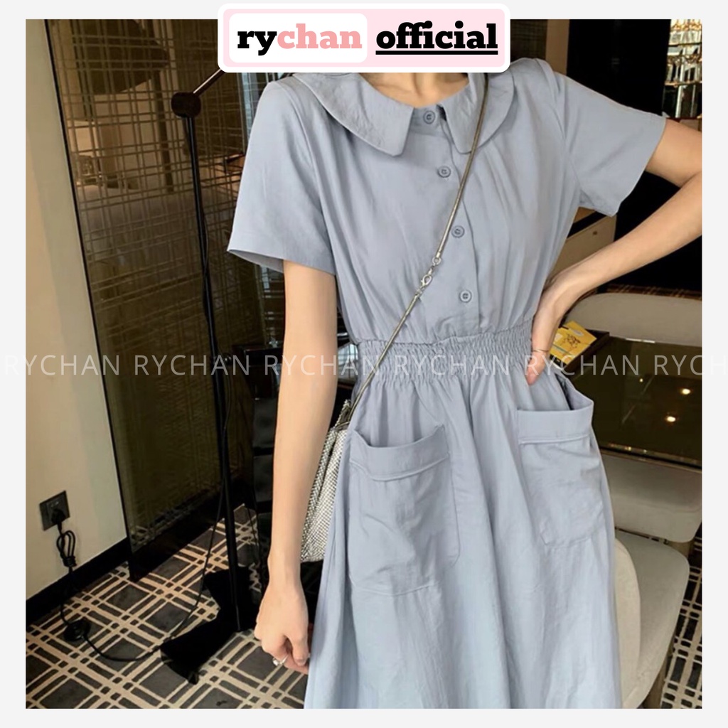 Đầm Xoè Midi Sơ Mi Nhún Eo 2 Túi - DX331