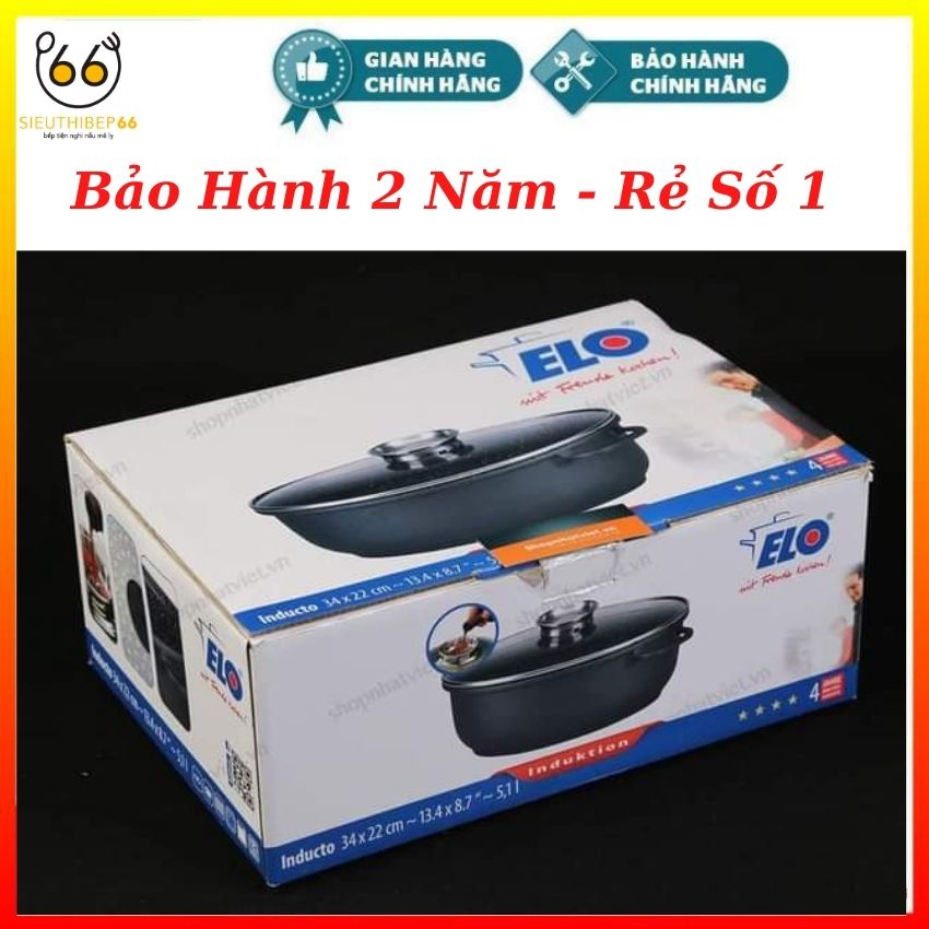 [Xả Kho 1 Ngày] Nồi Hầm Từ Elo Inducto Bầu Dục 34cmx22cmx7.5cm, Nồi Bếp Từ, Bếp Điện Chống Dính Kèm Vung Kính Cường Lực