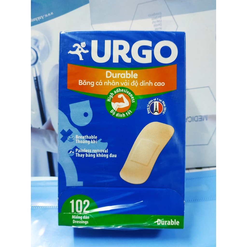[102/ miếng] Băng Cá Nhân Vải Độ Dính Cao Urgo Durable thay băng không đau thoáng khí