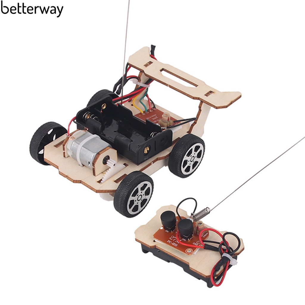 betterway Eco-friendly Science Car Model Wooden Remote Control Car Kit Brain Development for Science Lovers