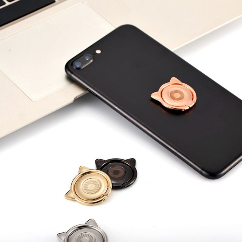 Nhẫn Đỡ Điện Thoại Bằng Kim Loại Xoay 360 Độ Hình Tai Mèo Dễ Thương Cho Samsung Iphone Xiaomi