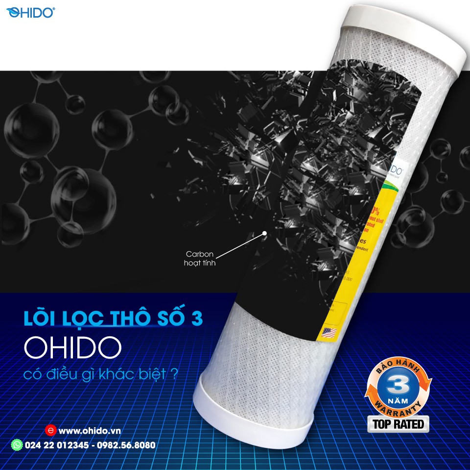 Bộ 3 lõi lọc thô 1 2 3 của Máy lọc nước ro OHIDO [Hàng chính hãng OHIDO]