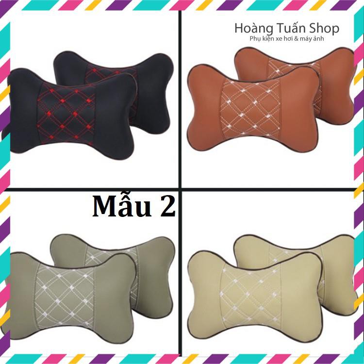Combo 2 gối da hình xương cá tựa đầu ô tô xe hơi HÌNH CHỤP THẬT
