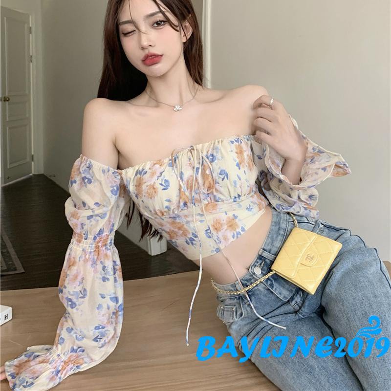 Áo Lửng Tay Dài Họa Tiết Hoa Thời Trang Quyến Rũ Cho Nữ