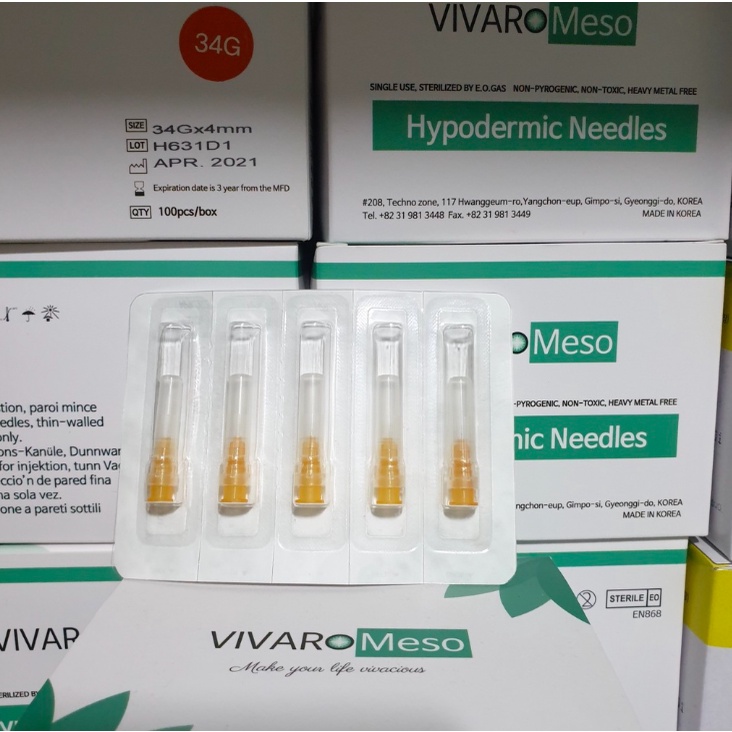 Vỉ 5 Đầu Kim Mesotherapy 34G 4mm chính hãng Vivapro | CHÍNH HÃNG