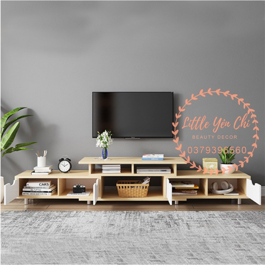 Kệ tivi cánh trơn Gỗ MDF kháng nước, kích thước (120-190)*30*36cm ( Màu Vàng)