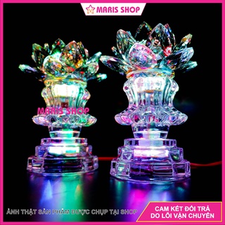 [Giá một cặp] Đèn Thờ Hoa Sen PHA LÊ Cao Cấp LED Tự Đổi Màu Tiết Kiệm Điện Để Bàn Thờ Phật, Bàn Thờ Gia Tiên [MRHT44]