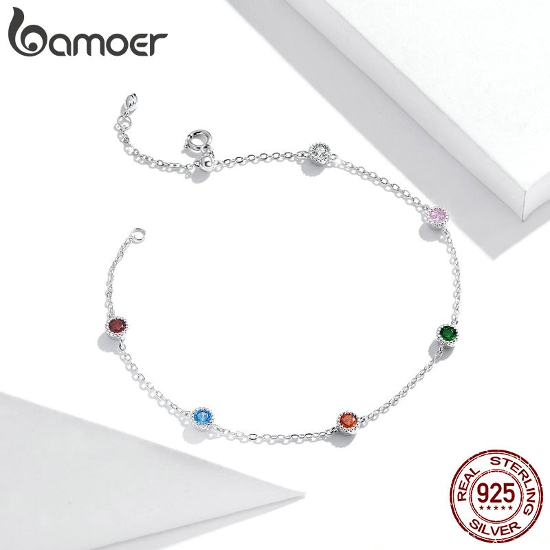 Vòng Tay Bamoer SCB184 Bằng Bạc 925 Cao Cấp Không Gây Dị Ứng Đính Đá Nhiều Màu Thời Trang Mùa Hè Cho Nữ