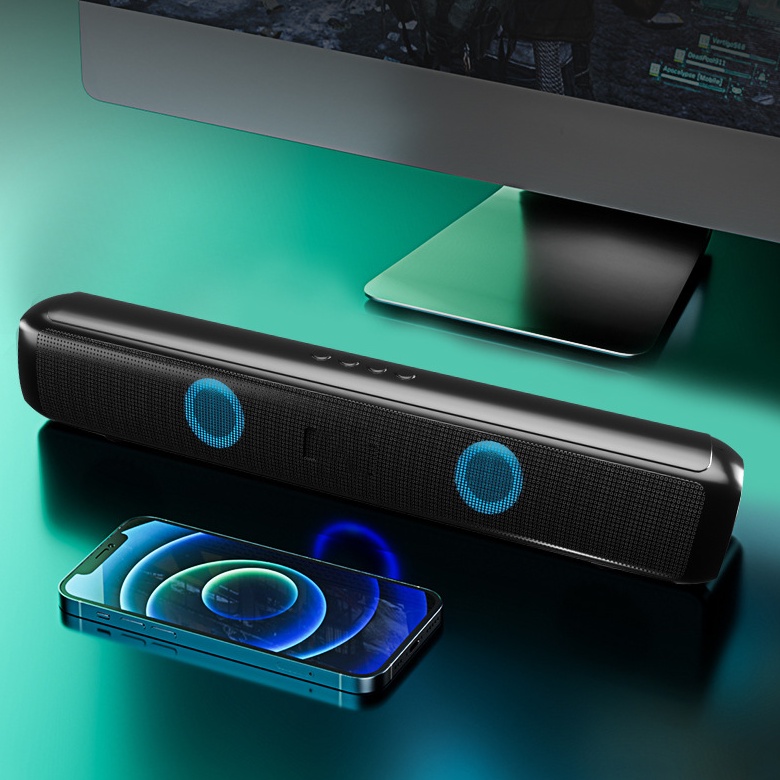 Loa Bluetooth Không Dây Soundbar RGB Âm Thanh Vòm 3D Phiên Bản Đặc Biệt Dùng Cho Máy Tính Vi Tính, Có Đèn LED 2 mắt.