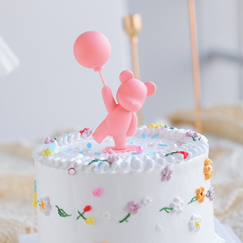 Phụ Kiện Trang Trí Bánh Kem Hình Gấu Và Bong Bóng Dễ Thương Cho Ngày Valentine