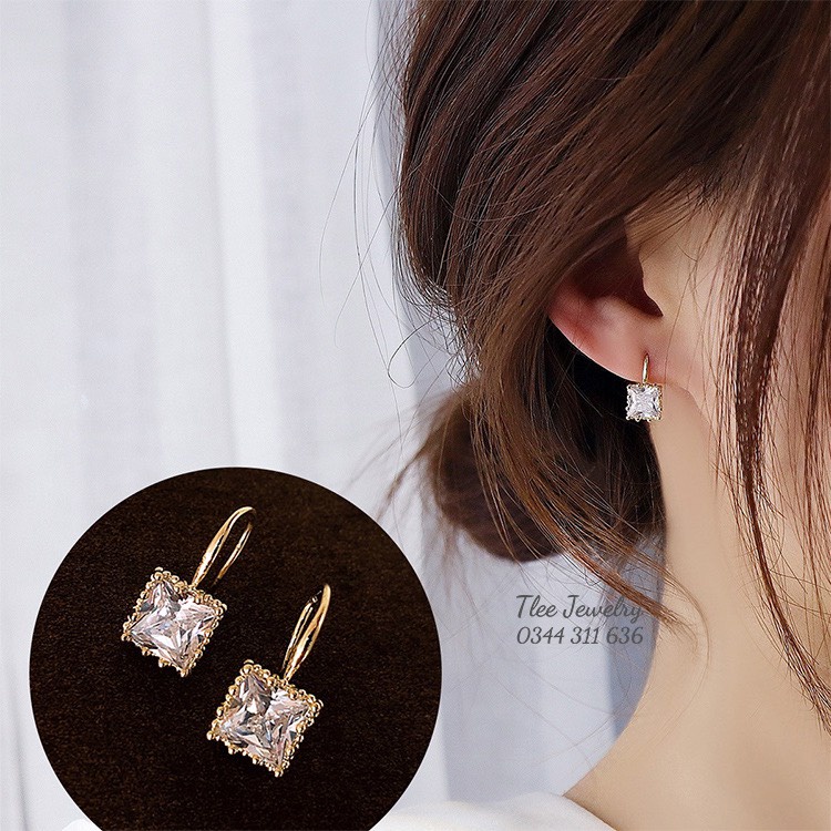 Khuyên tai bạc nữ TLEE Cici đá vuông sang chảnh TleeJewelry B0110