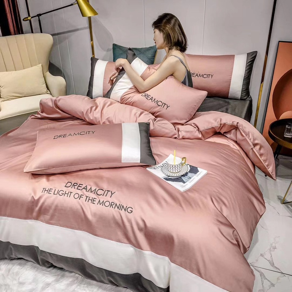 Bộ chăn ga gối phi lụa 60s DREAMCITY cao cấp nhiều màu sang trọng, ga gối phi lụa nhập khẩu không xù không nhăn