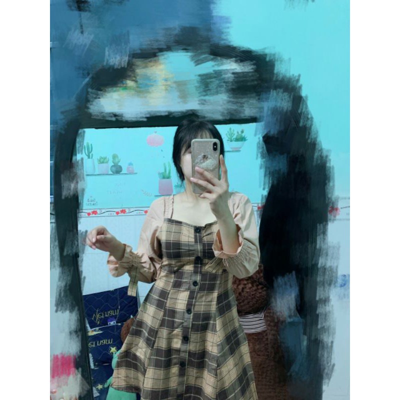 [MÃ TH6739 GIẢM 20% TỐI ĐA 30K ĐƠN TỐI THIỂU 500K] Váy caro trễ vai Đầm caro trễ vai nữ chân váy xòe có ảnh thật | BigBuy360 - bigbuy360.vn