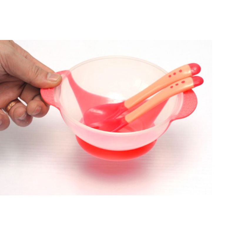 Bat ăn dặm nhựa bao gồm thìa nĩa báo nóng cho bé