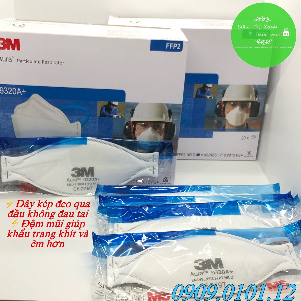 Khẩu trang 3m 9320a+ chính hãng đạt chuẩn AS/NZS FFP2, N95 cao cấp có đệm mũi tiệt trùng đóng bịch kín riêng từng cái