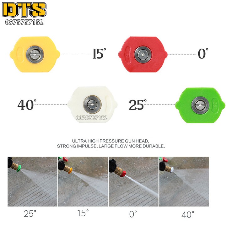 Bộ súng xịt rửa và bình tạo bọt tuyết cao cấp cho máy rửa xe áp lực cao, máy xịt rửa cao áp + Bộ 4 béc phun 0 - 40 độ